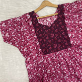 Pure Soft Cotton Vertical Frill Type Feeding Nighty, Free Size, Short Sleeve Sleepwear in Premium Softest Cotton Fabric (Bra Size 34"-40" | 54″-56″ length)